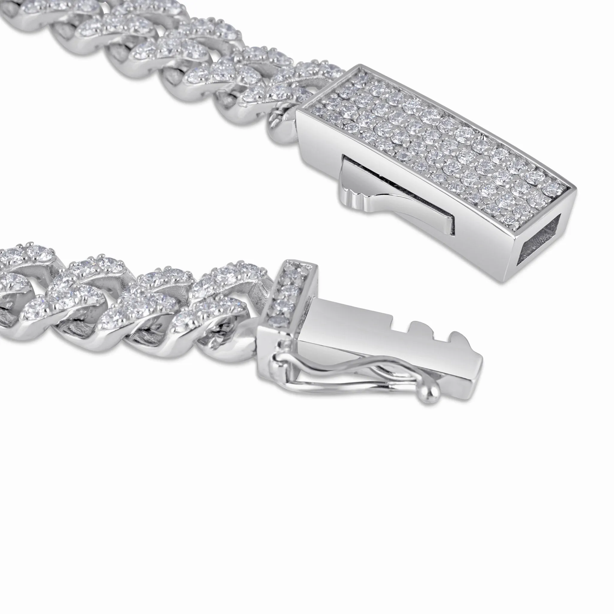 14k White Gold Curb Chain Pave Diamond Bracelet 7