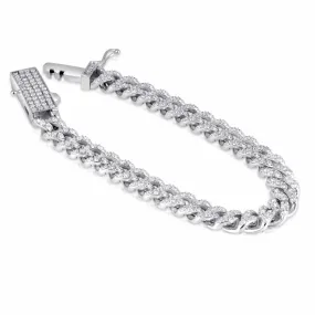 14k White Gold Curb Chain Pave Diamond Bracelet 7