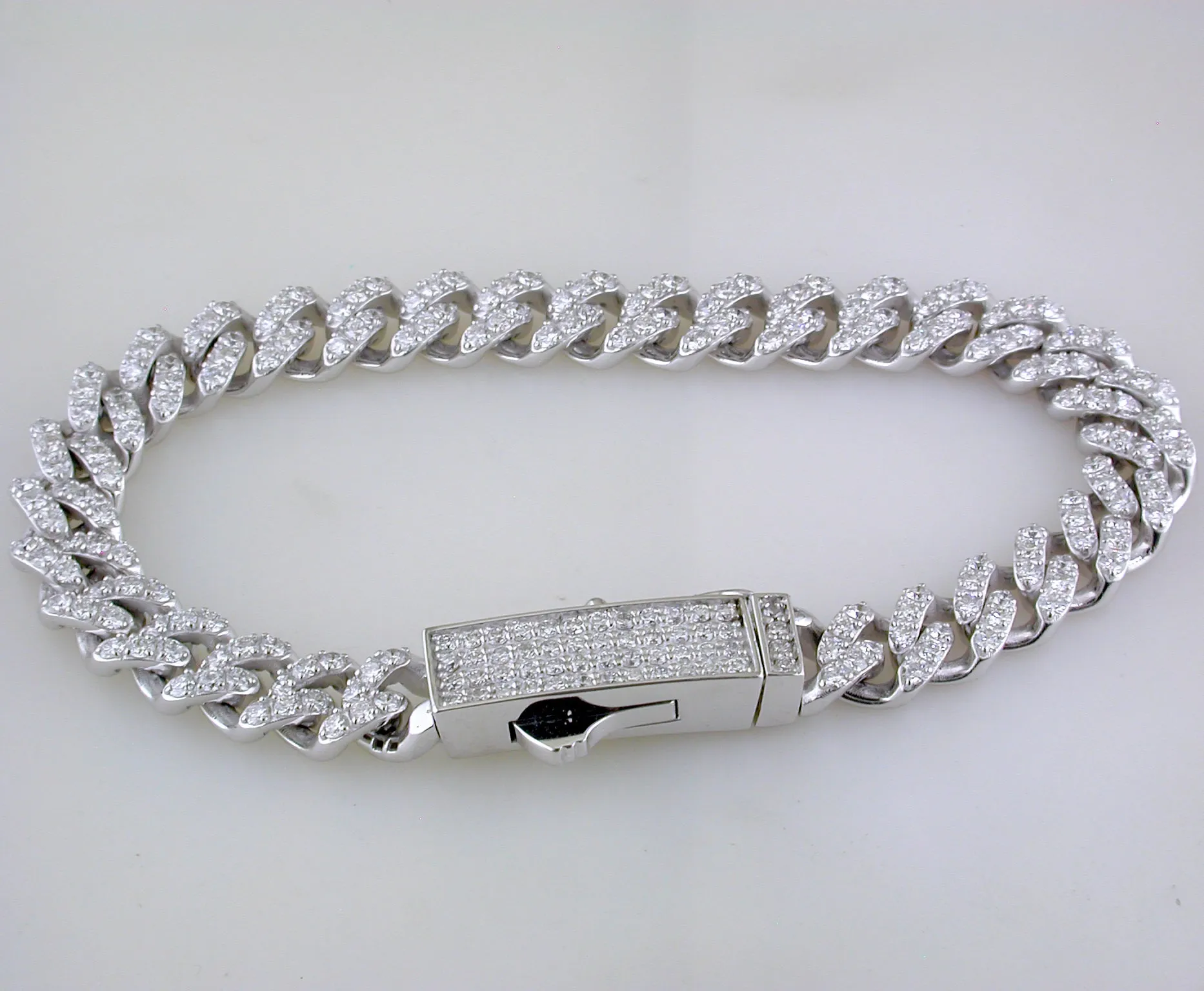 14k White Gold Curb Chain Pave Diamond Bracelet 7