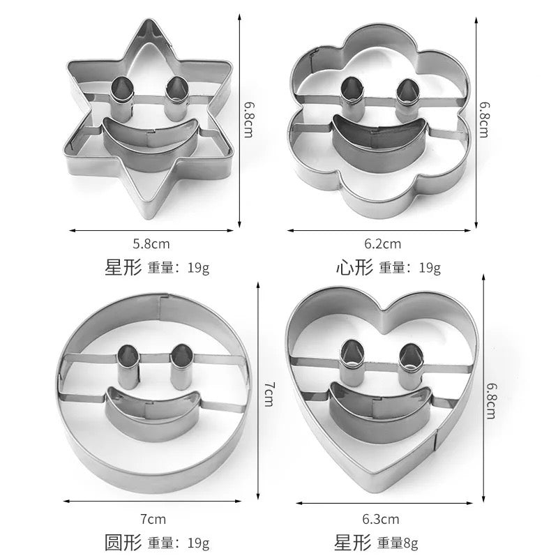 4 Piece Smiley Christmas Cookie Mold Gingerbread House Fondant Tool 3D Stainless Steel Cookie Mold Bakery Accessories