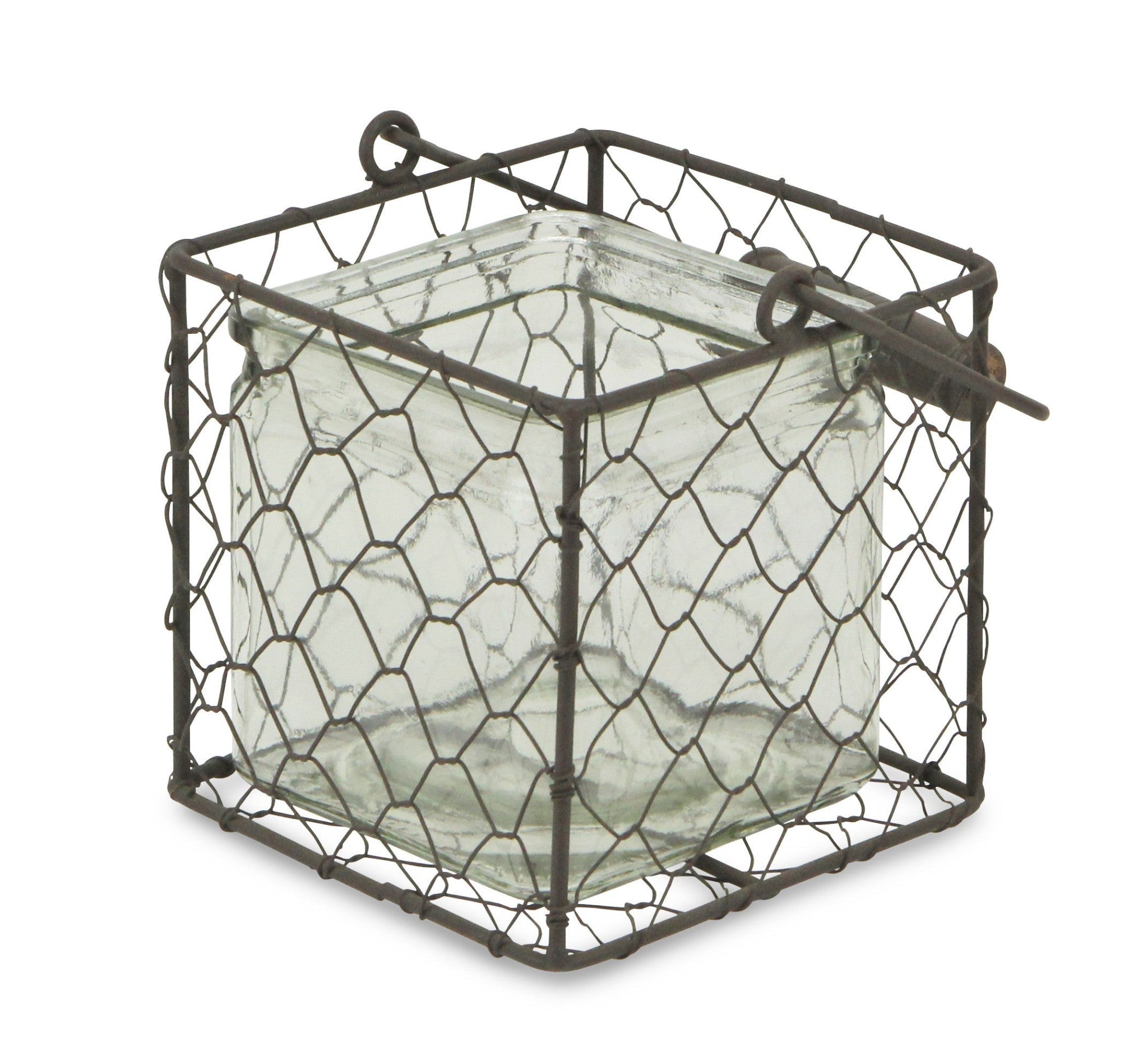 5 Brown and Clear Square Wire Basket and Glass Jar