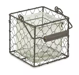 5 Brown and Clear Square Wire Basket and Glass Jar