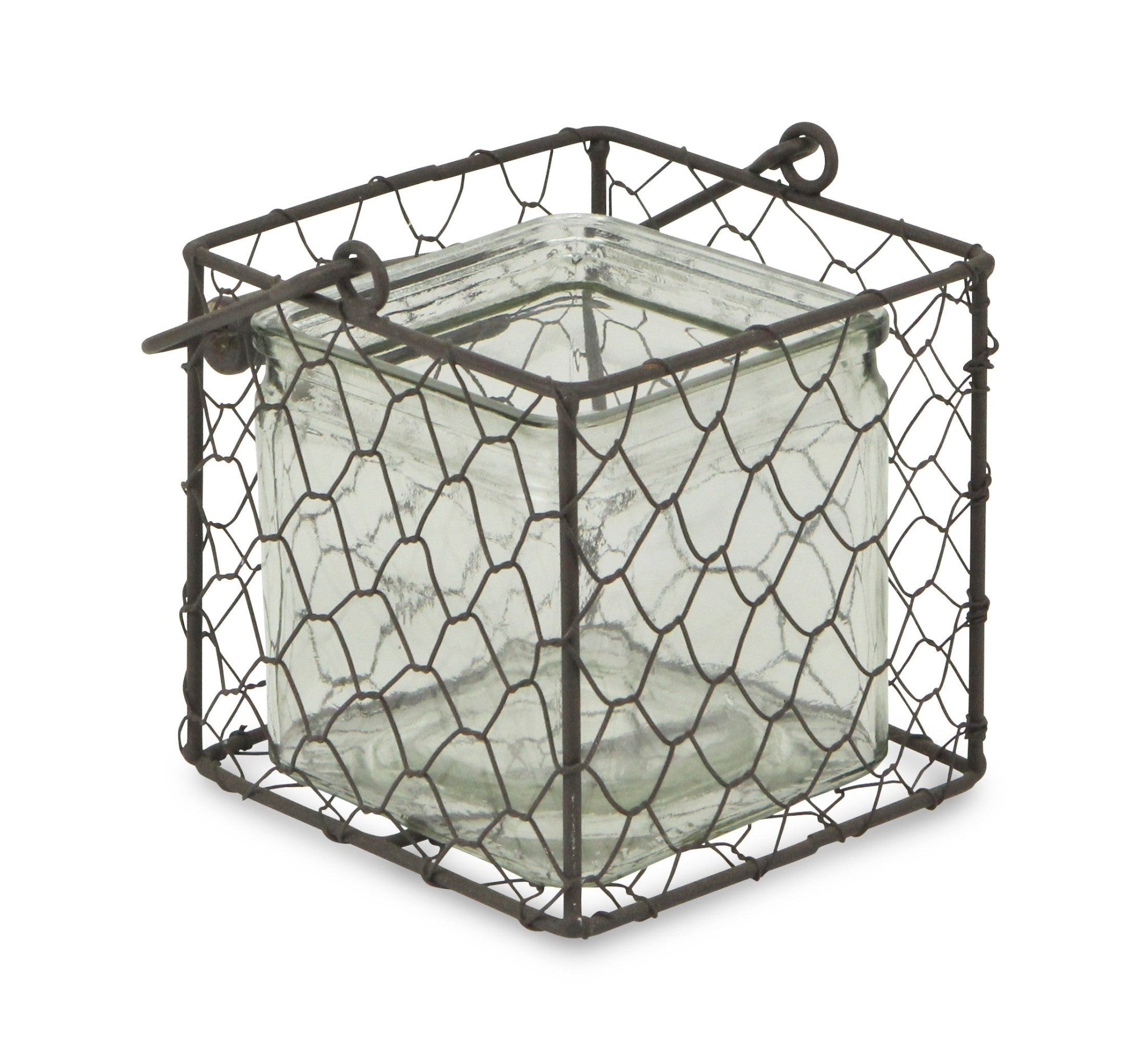 5 Brown and Clear Square Wire Basket and Glass Jar