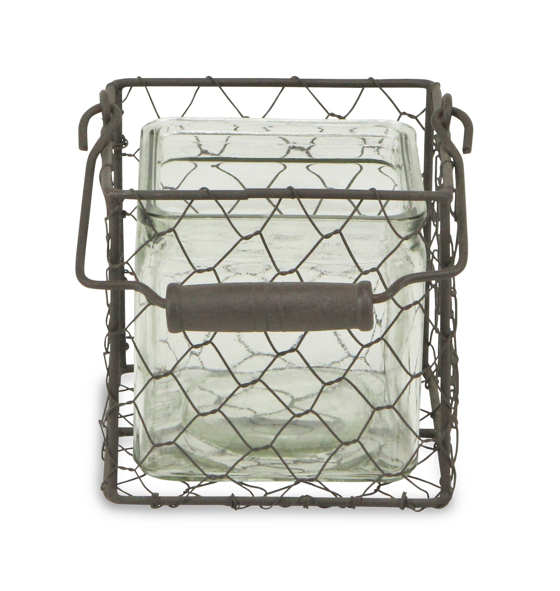 5 Brown and Clear Square Wire Basket and Glass Jar