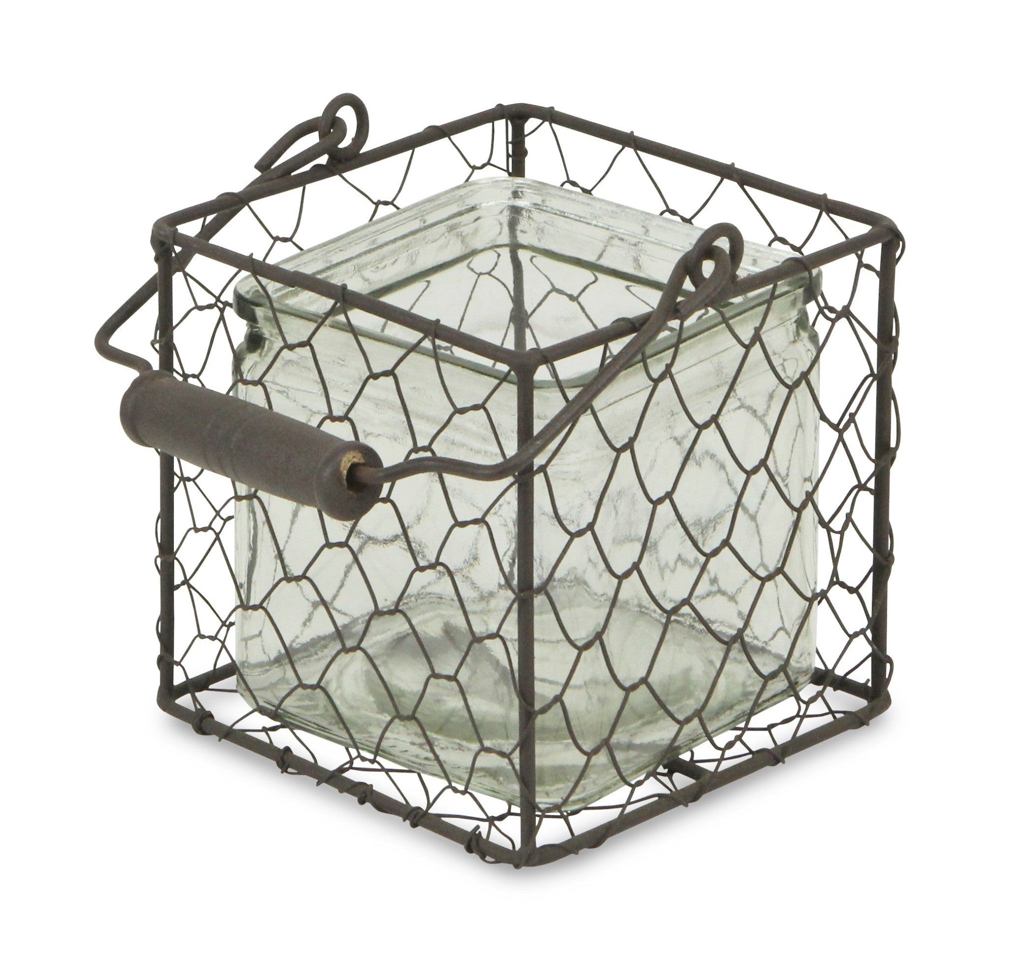 5 Brown and Clear Square Wire Basket and Glass Jar