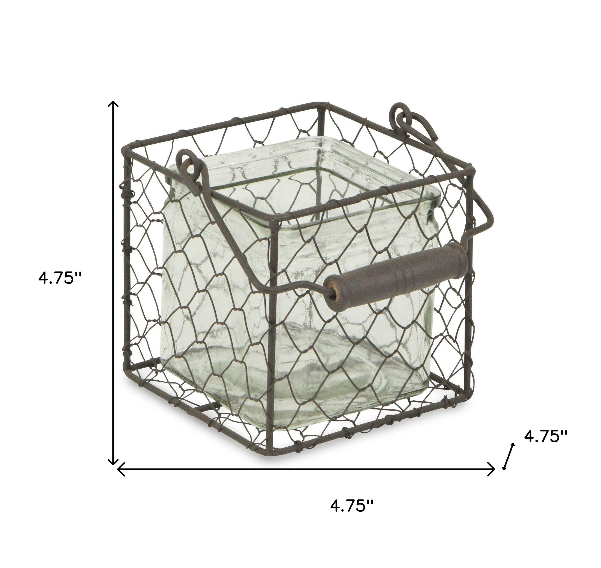 5 Brown and Clear Square Wire Basket and Glass Jar