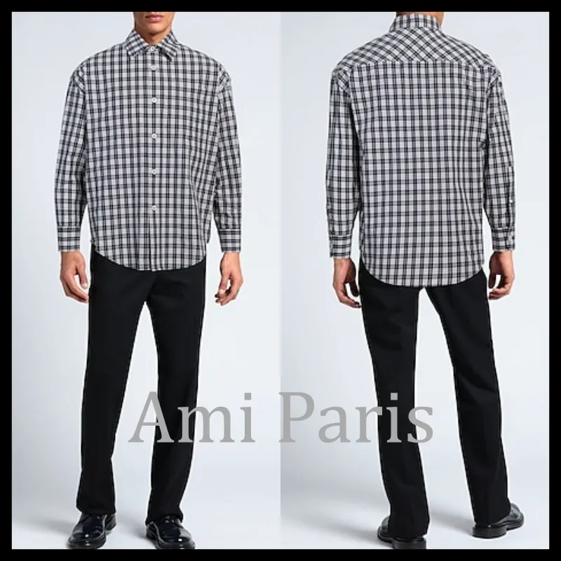 AMI PARIS  |Tartan Unisex Street Style Long Sleeves Cotton Logo