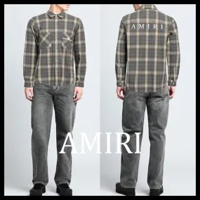 AMIRI  |Tartan Unisex Street Style Long Sleeves Cotton Logo Shirts