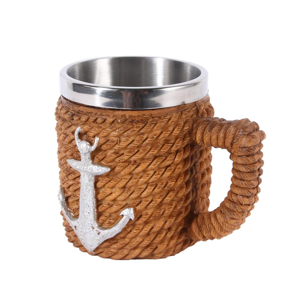 AshoreShop Rope Around 'Look' with Anchor over Stainless Nautical Mug