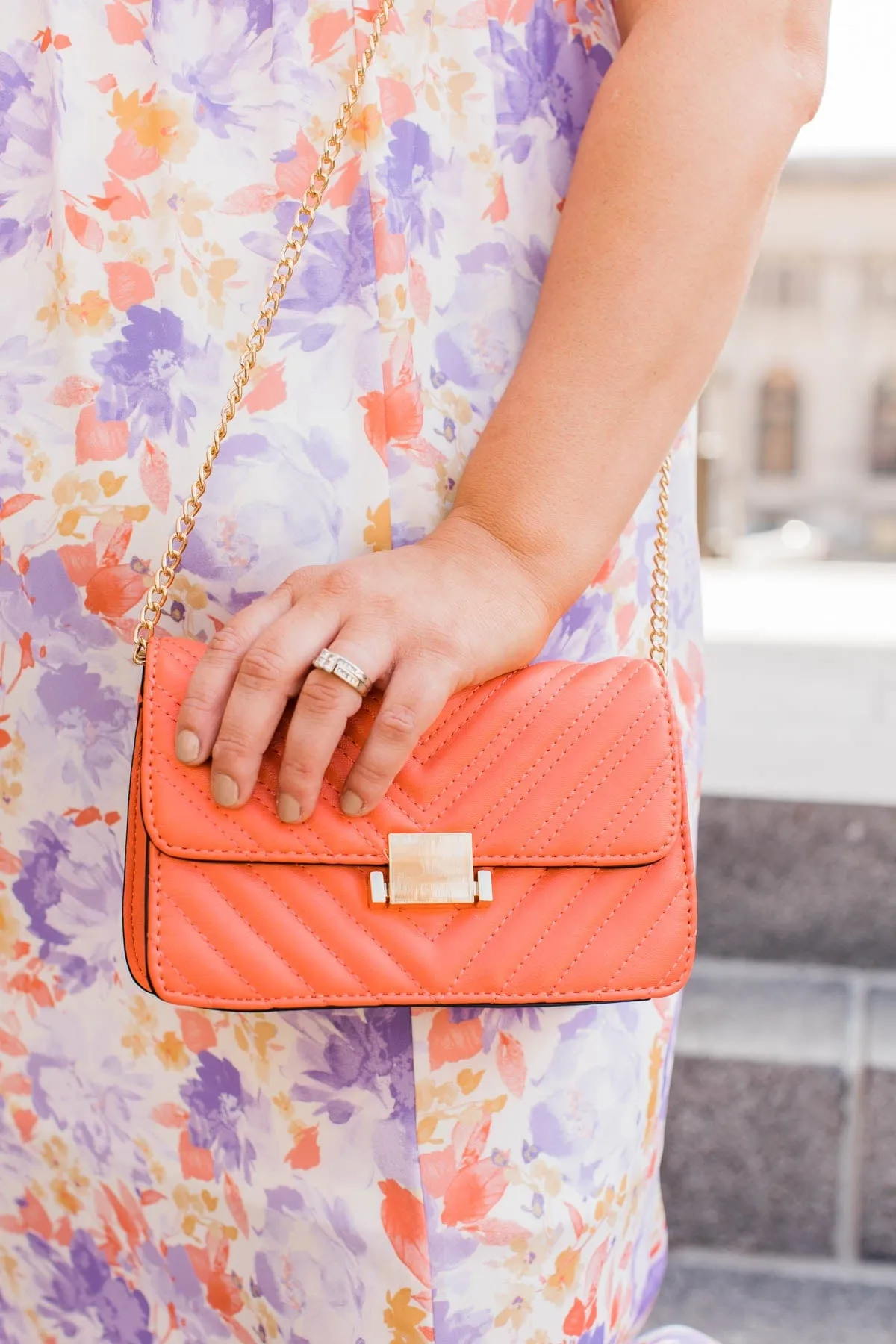 Beautiful Skies Chevron Quilted Clutch- Coral