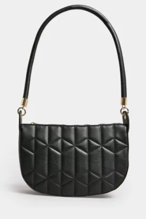 Black Geometric Stitch Quilted Shoulder Bag