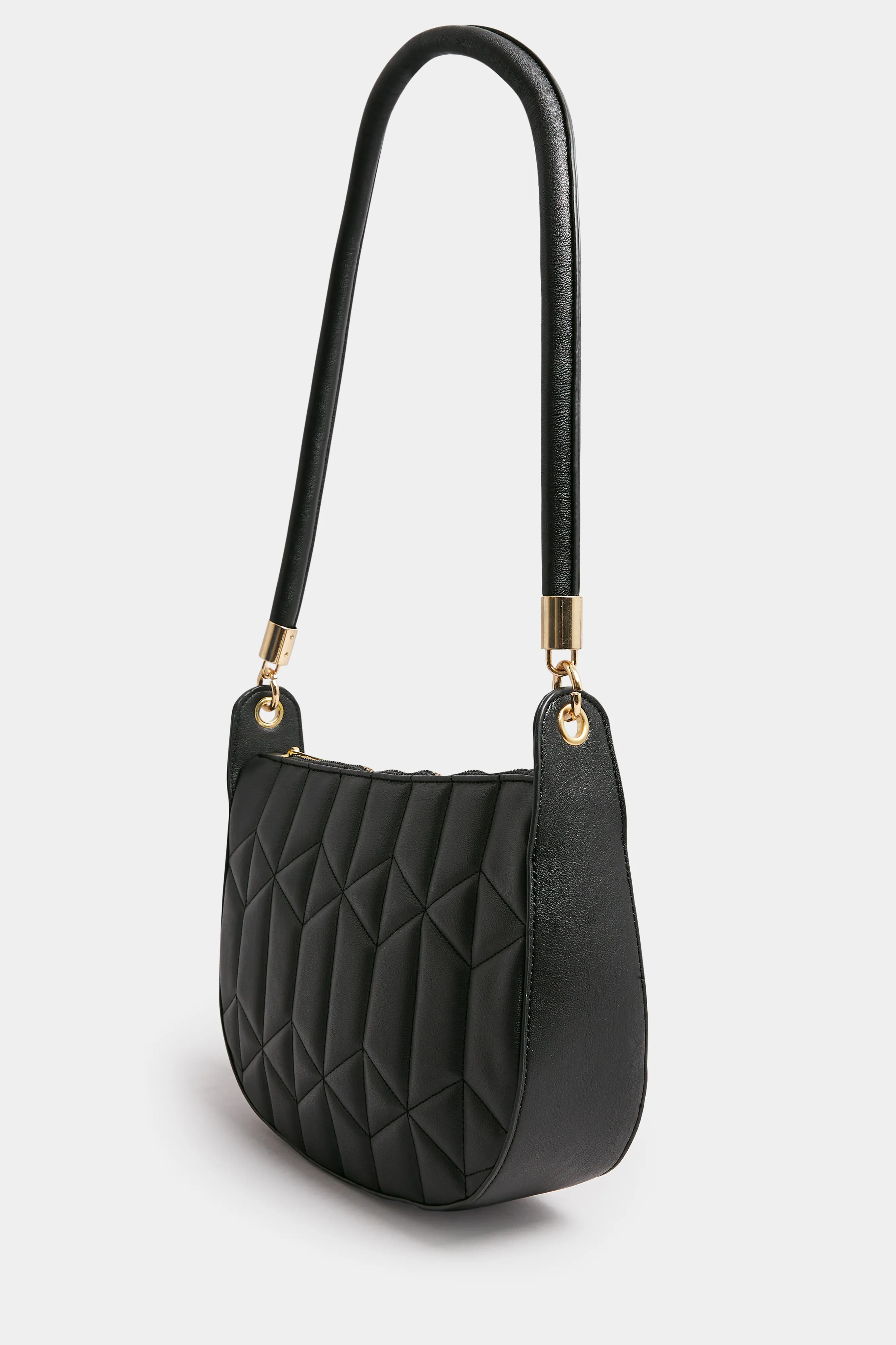 Black Geometric Stitch Quilted Shoulder Bag