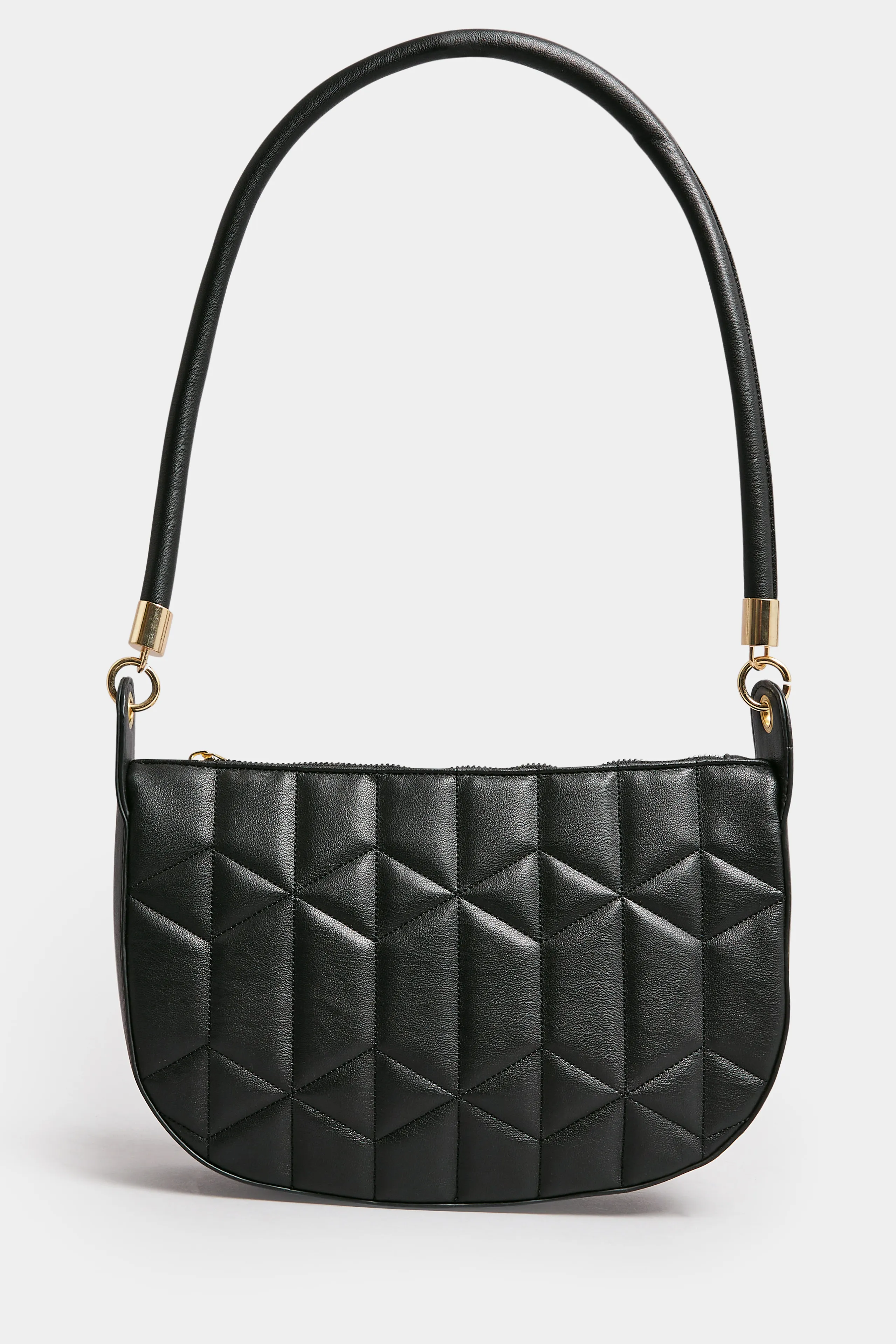 Black Geometric Stitch Quilted Shoulder Bag