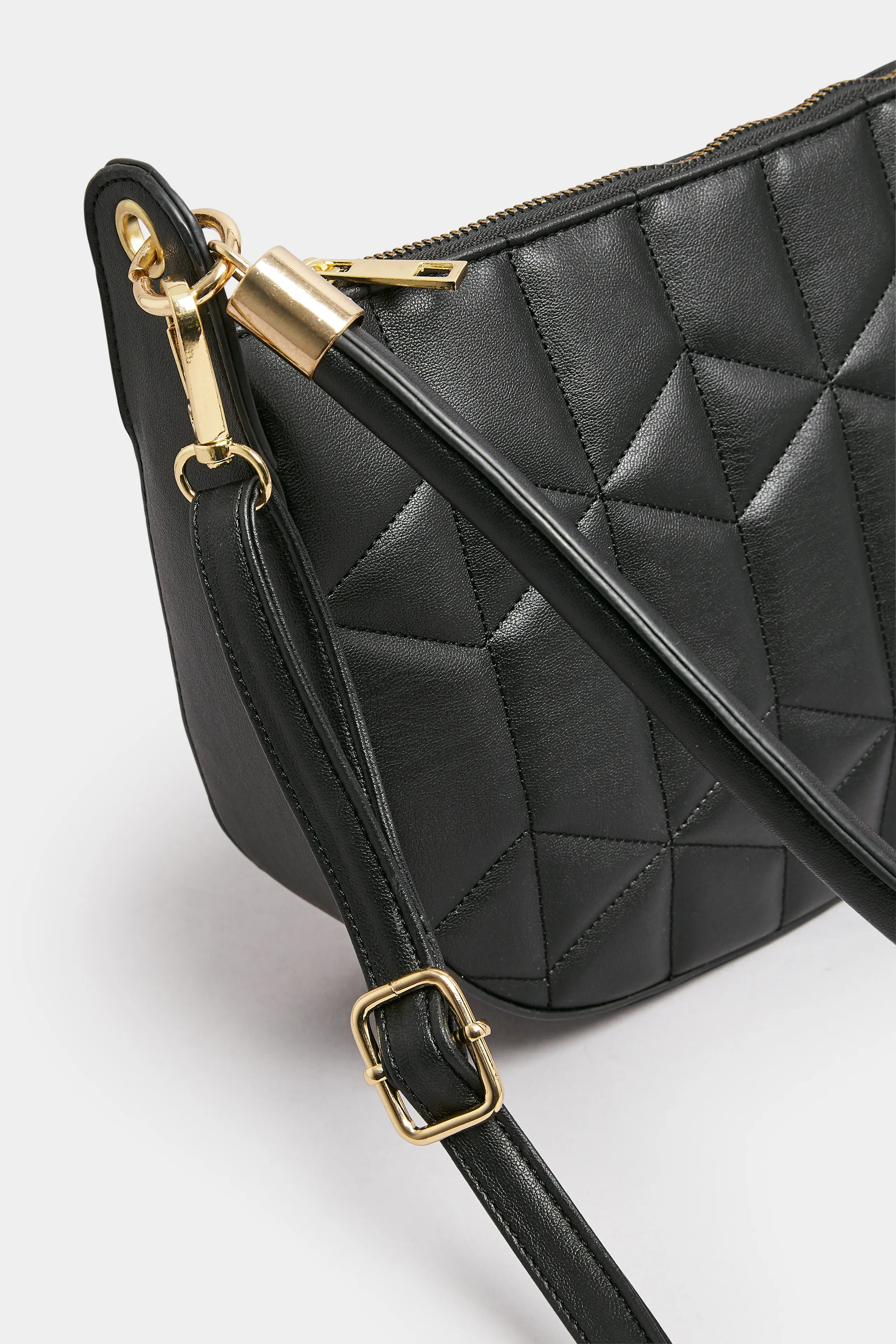 Black Geometric Stitch Quilted Shoulder Bag