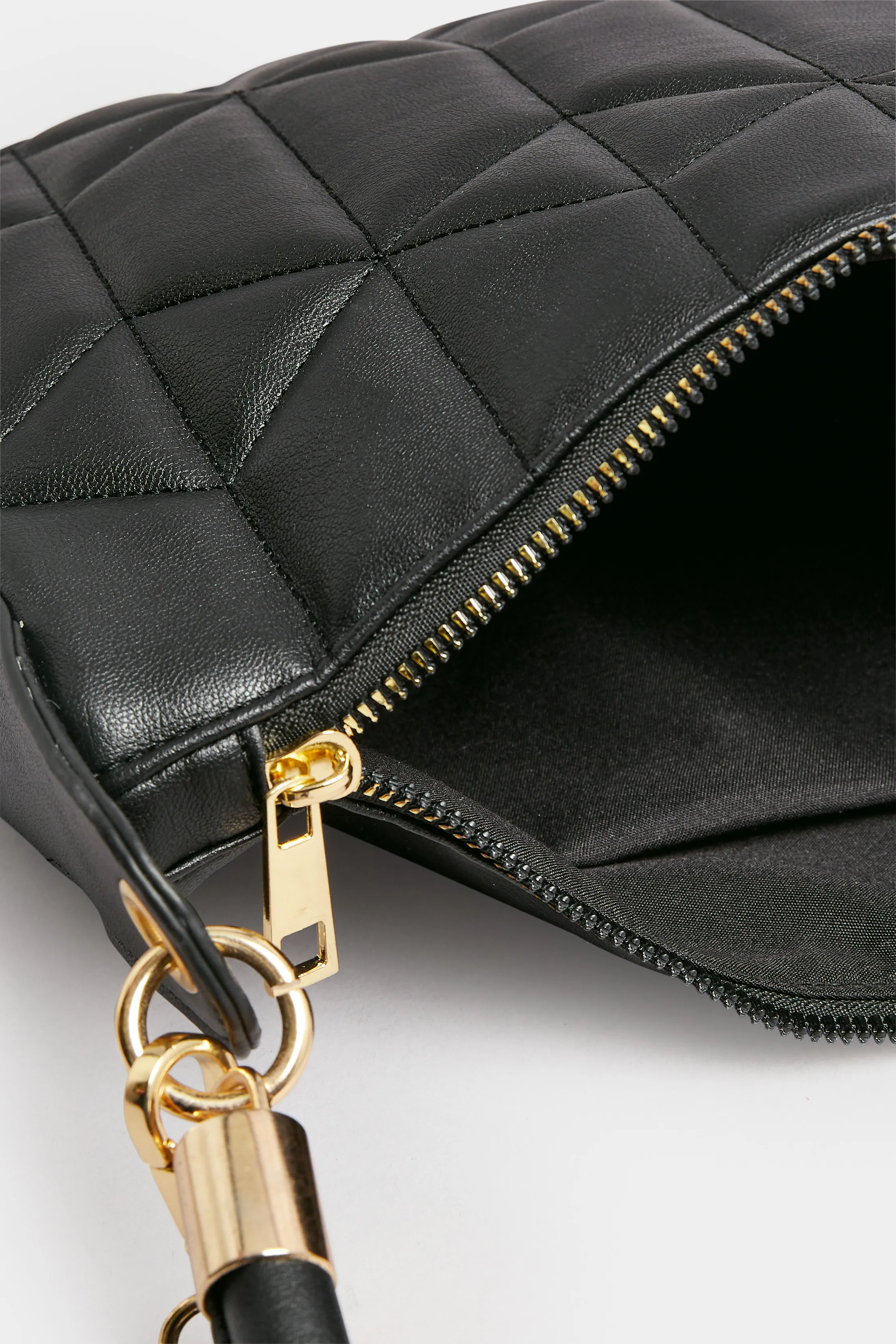 Black Geometric Stitch Quilted Shoulder Bag