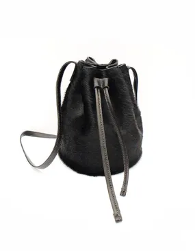 Black Pony Hair Bucket Bag