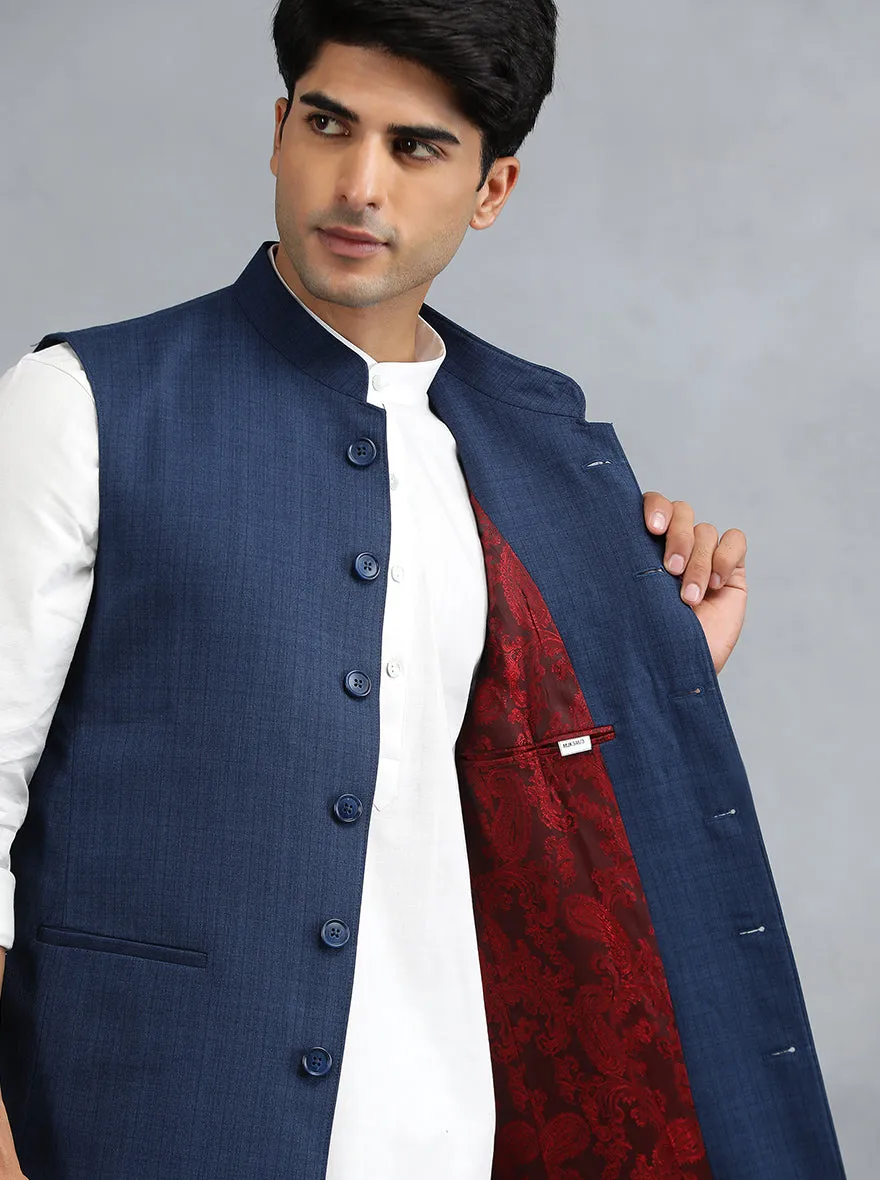 Blue Checked Regular Fit Modi Jacket | JadeBlue