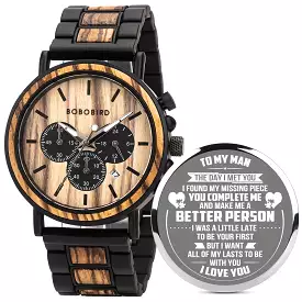 BOBO BIRD Stylish Wood & Stainless Steel Men's Watch, Birthday Anniversary Christmas Gift