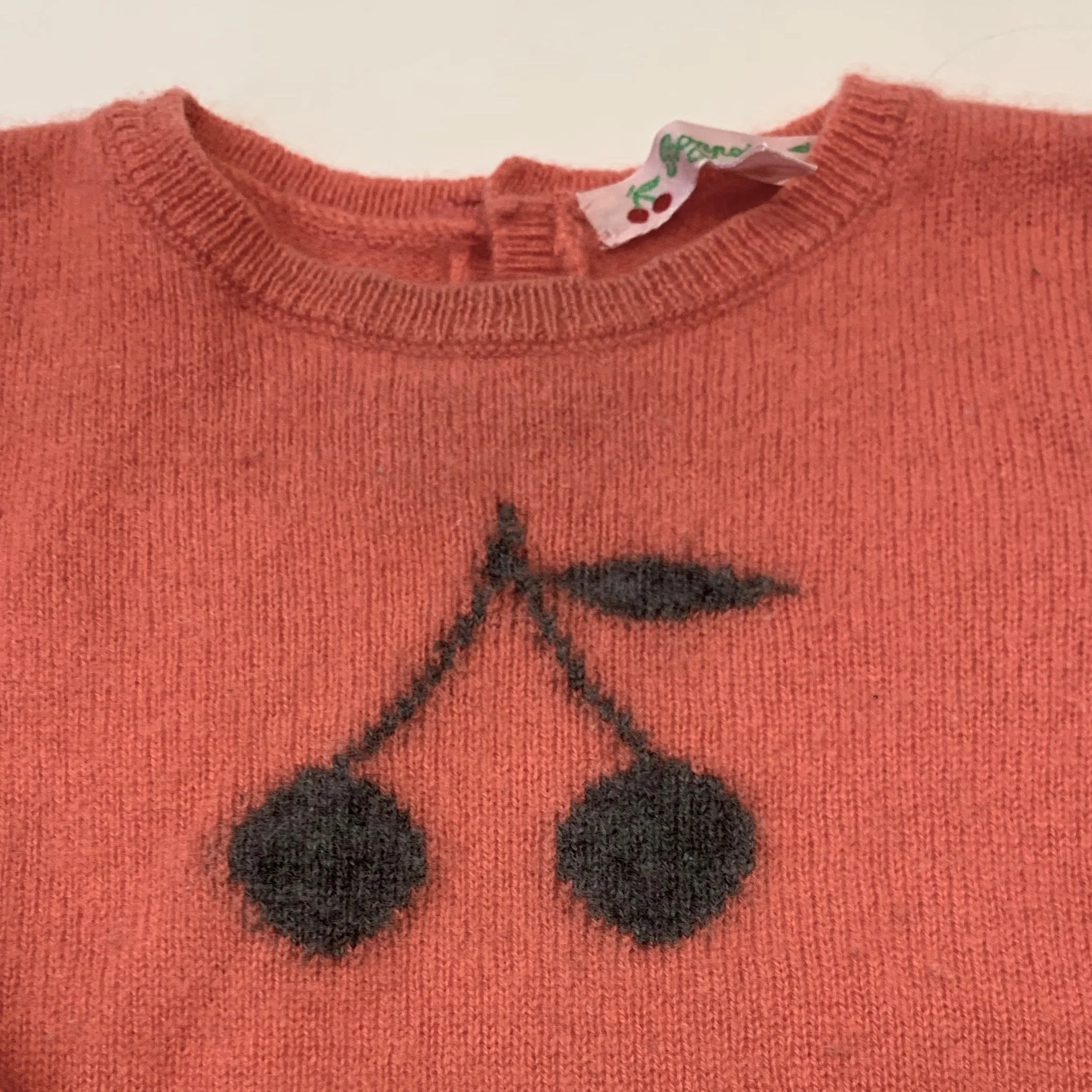 Bonpoint Apricot Cashmere Jumper With Cherry Motif: 12 Months