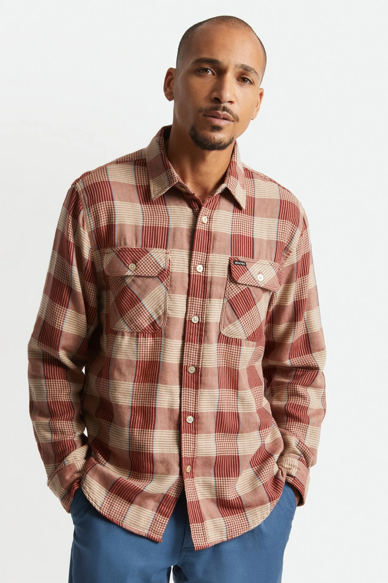 Bowery Soft Weave L/S Flannel - Vanilla/Dark Brick