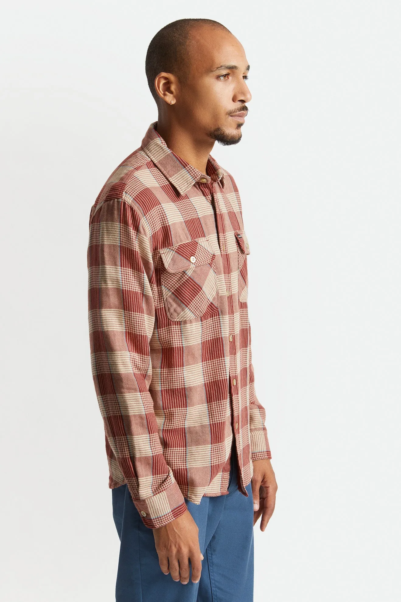 Bowery Soft Weave L/S Flannel - Vanilla/Dark Brick