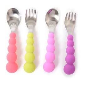 CB Eat Baby Silicone and Stainless Flatware Set - Pink/Purple