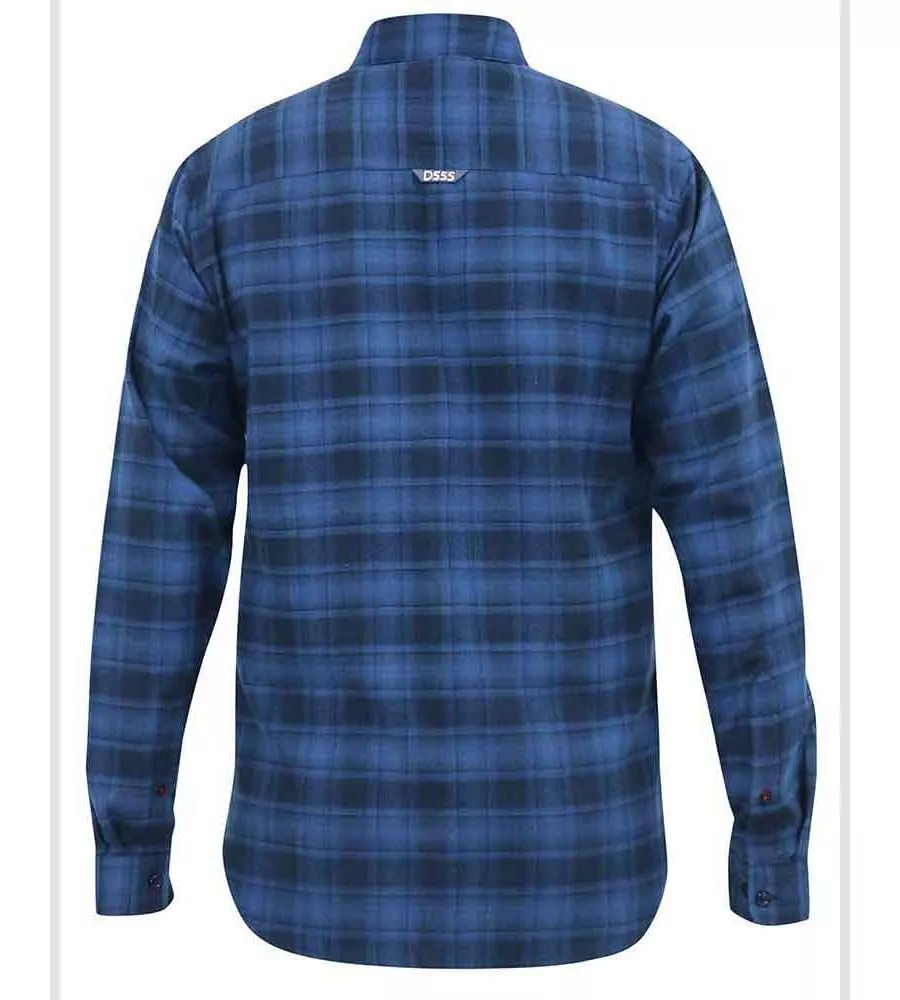 D555 Big Mens Blue Flannel Check Shirt With Long Sleeves (BRUCE)