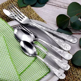 Earth Pattern Stainless Flatware 45 Piece Set Made in USA