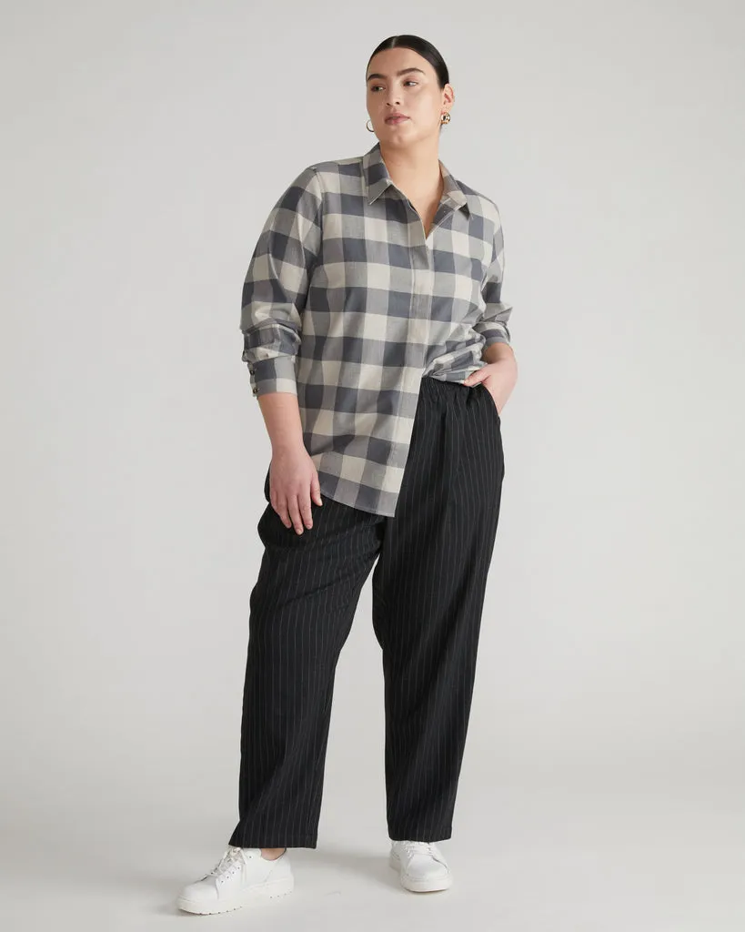 Elbe Stretch Cotton Flannel Shirt Classic Fit - Neutral Check