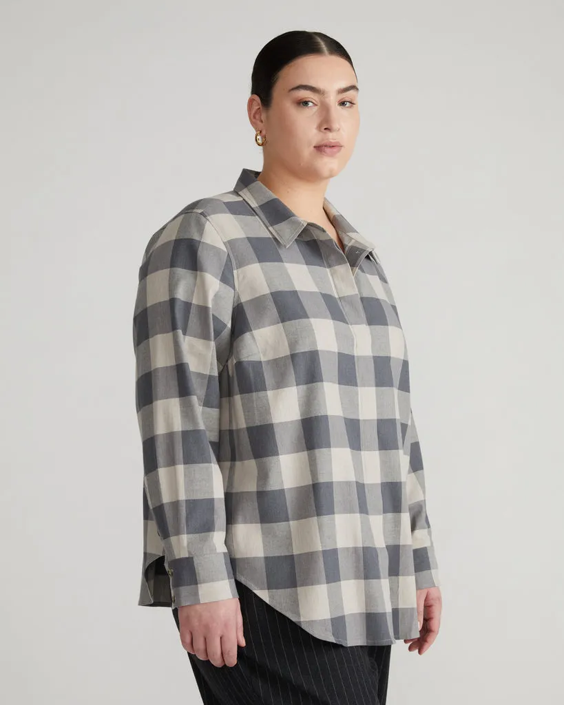 Elbe Stretch Cotton Flannel Shirt Classic Fit - Neutral Check