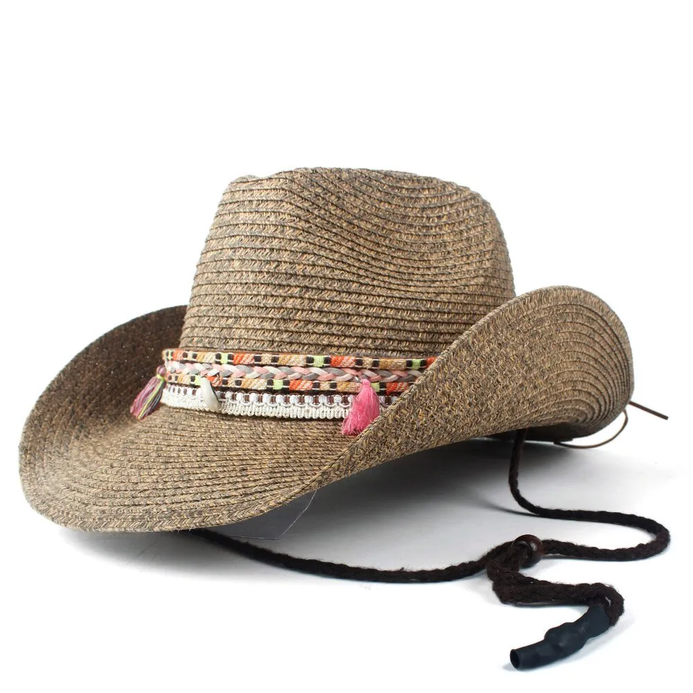 Fashion Women Men Hollow Western Cowboy Hat Lady Dad Beach Sombrero Hombre Straw Panama Cowgirl Jazz Sun Cap Size 56-58CM