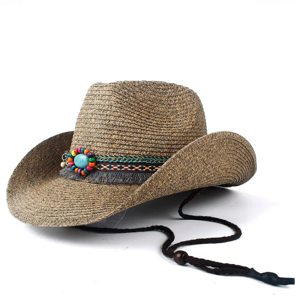 Fashion Women Men Hollow Western Cowboy Hat Lady Dad Beach Sombrero Hombre Straw Panama Cowgirl Jazz Sun Cap Size 56-58CM