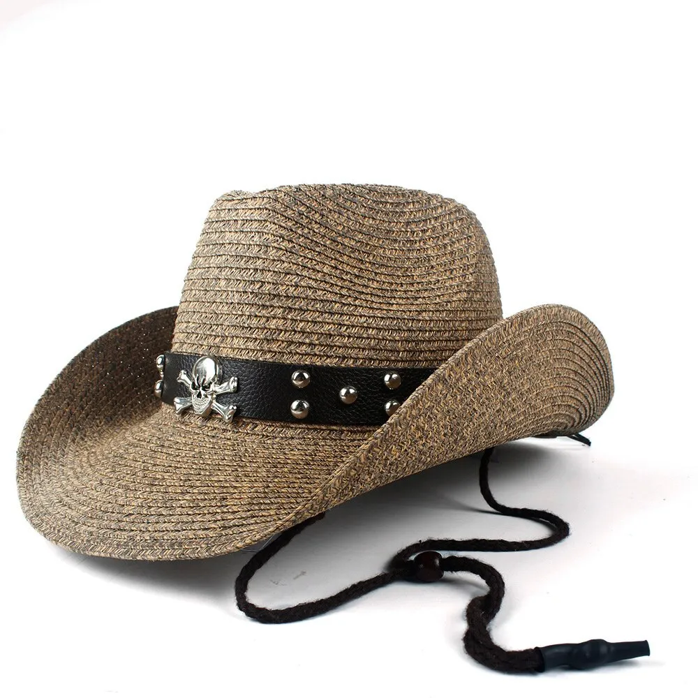 Fashion Women Men Hollow Western Cowboy Hat Lady Dad Beach Sombrero Hombre Straw Panama Cowgirl Jazz Sun Cap Size 56-58CM