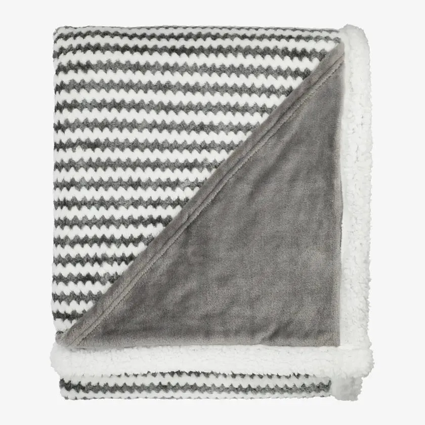 Field & Co Chevron Striped Sherpa Blanket 1081-12 Gray