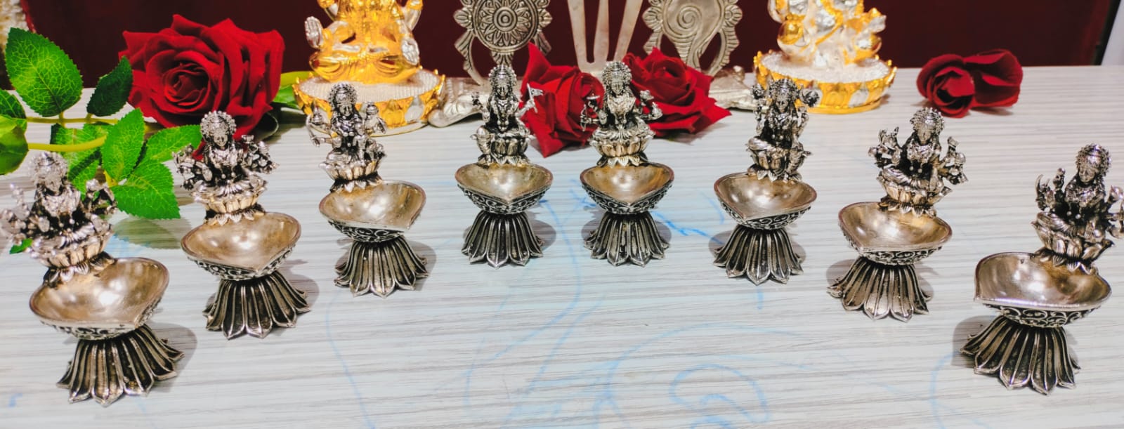 German silver antique Astalakshmi diya -ANUB001ALD