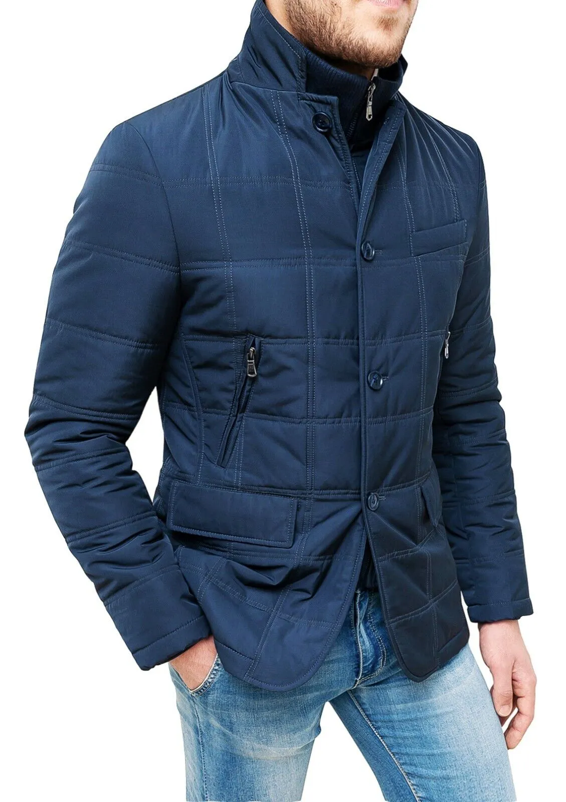 Giubbotto piumino uomo Diamond sartoriale blu soprabito trench giacca invernale