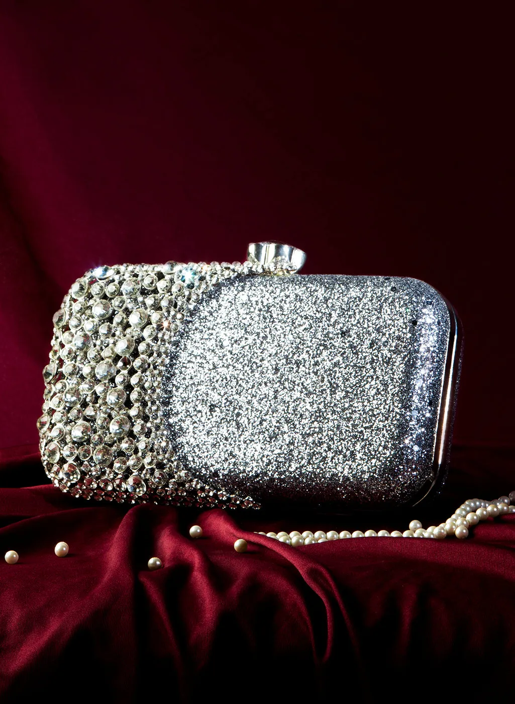 Half Embellished Box Clutch