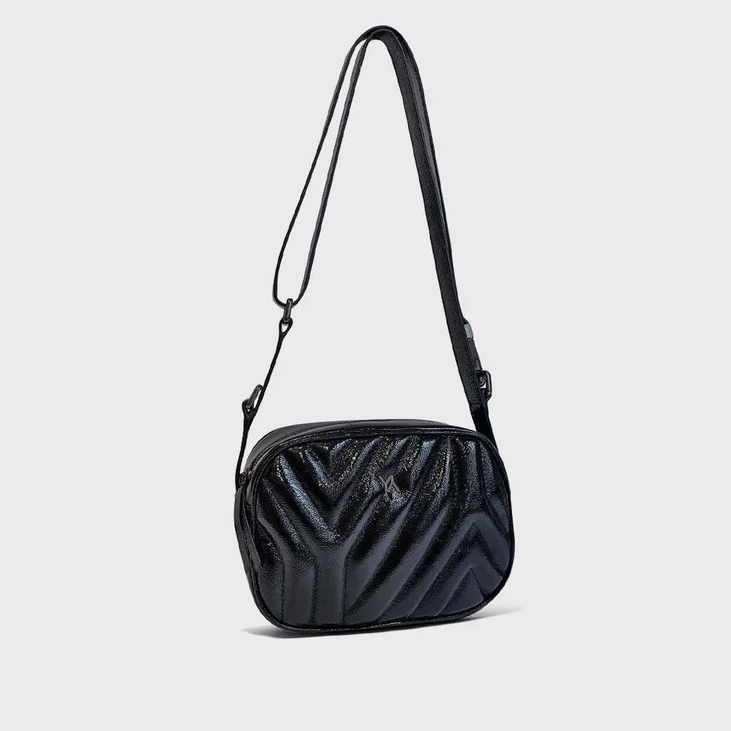 Isabella black yy quilted patent crossbody