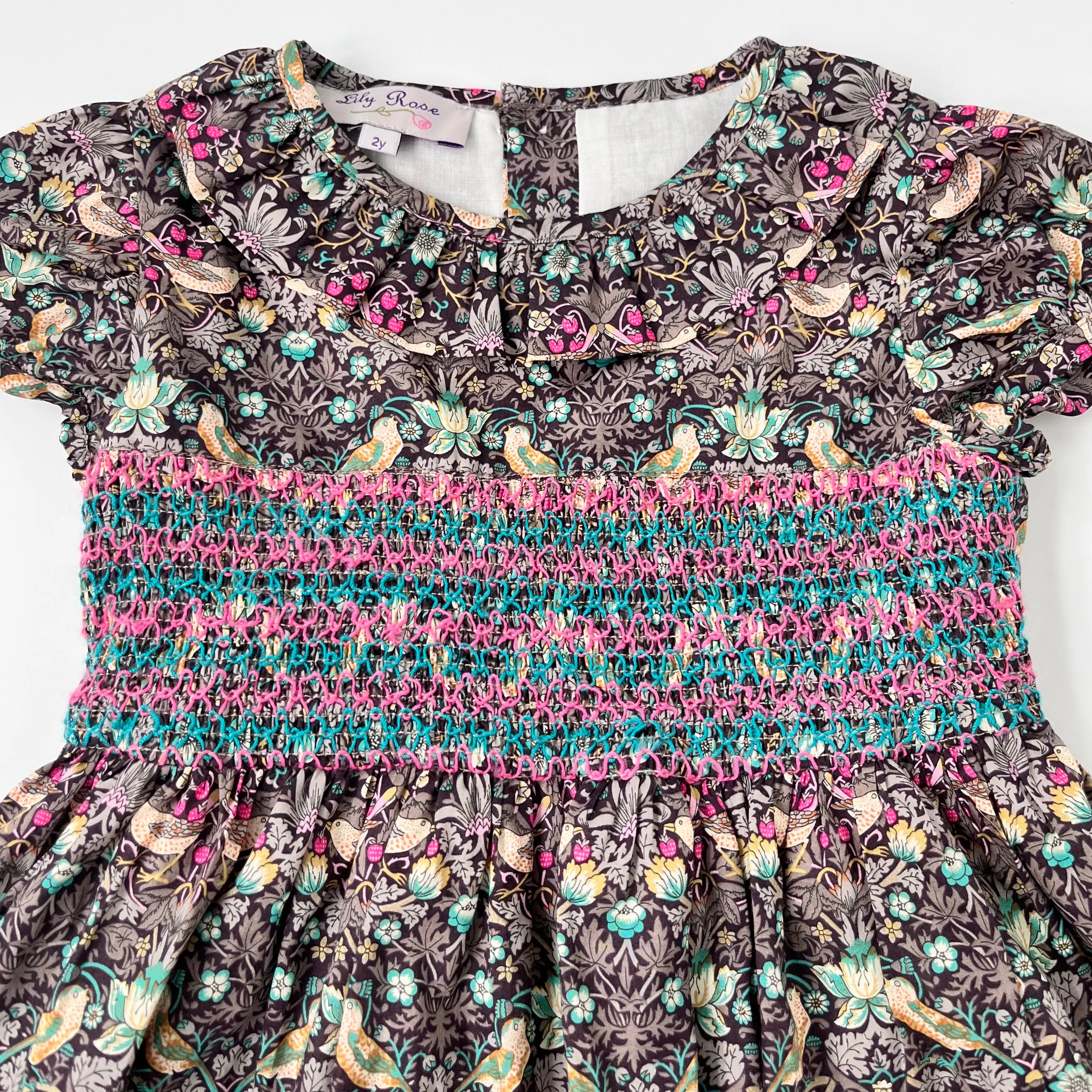 Lily Rose Singing Bird Liberty Print Smocked Dress With Collar: 2 Years