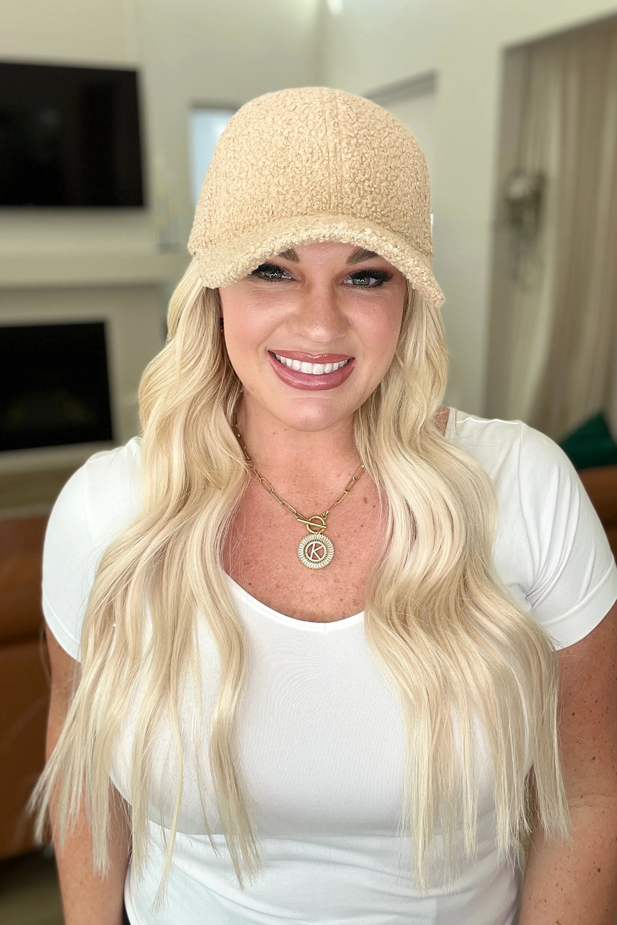 Lyla Sherpa Ball Cap in Khaki