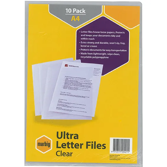 Marbig Ultra Letter Files Heavy Duty A4 Clear Pack 100 BULK