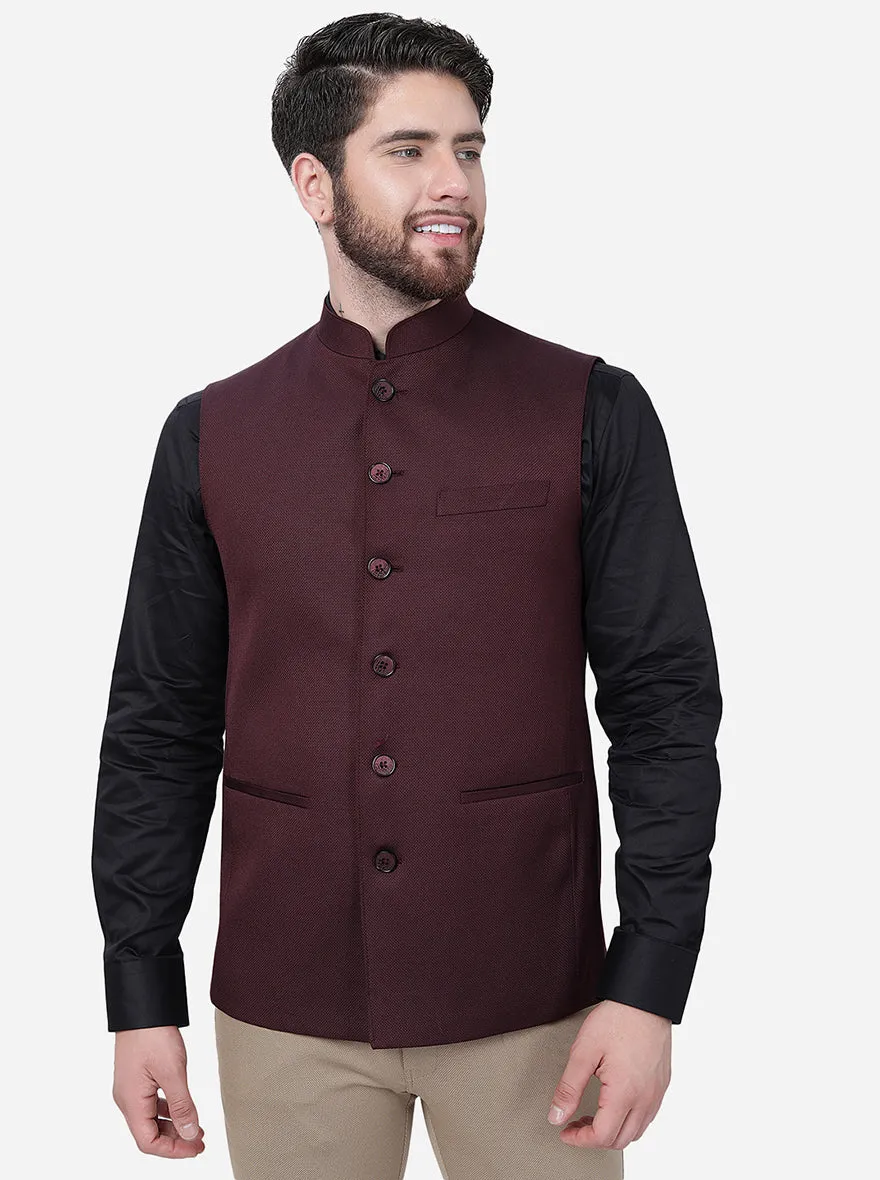 Maroon Solid Regular Fit Modi Jacket | JadeBlue