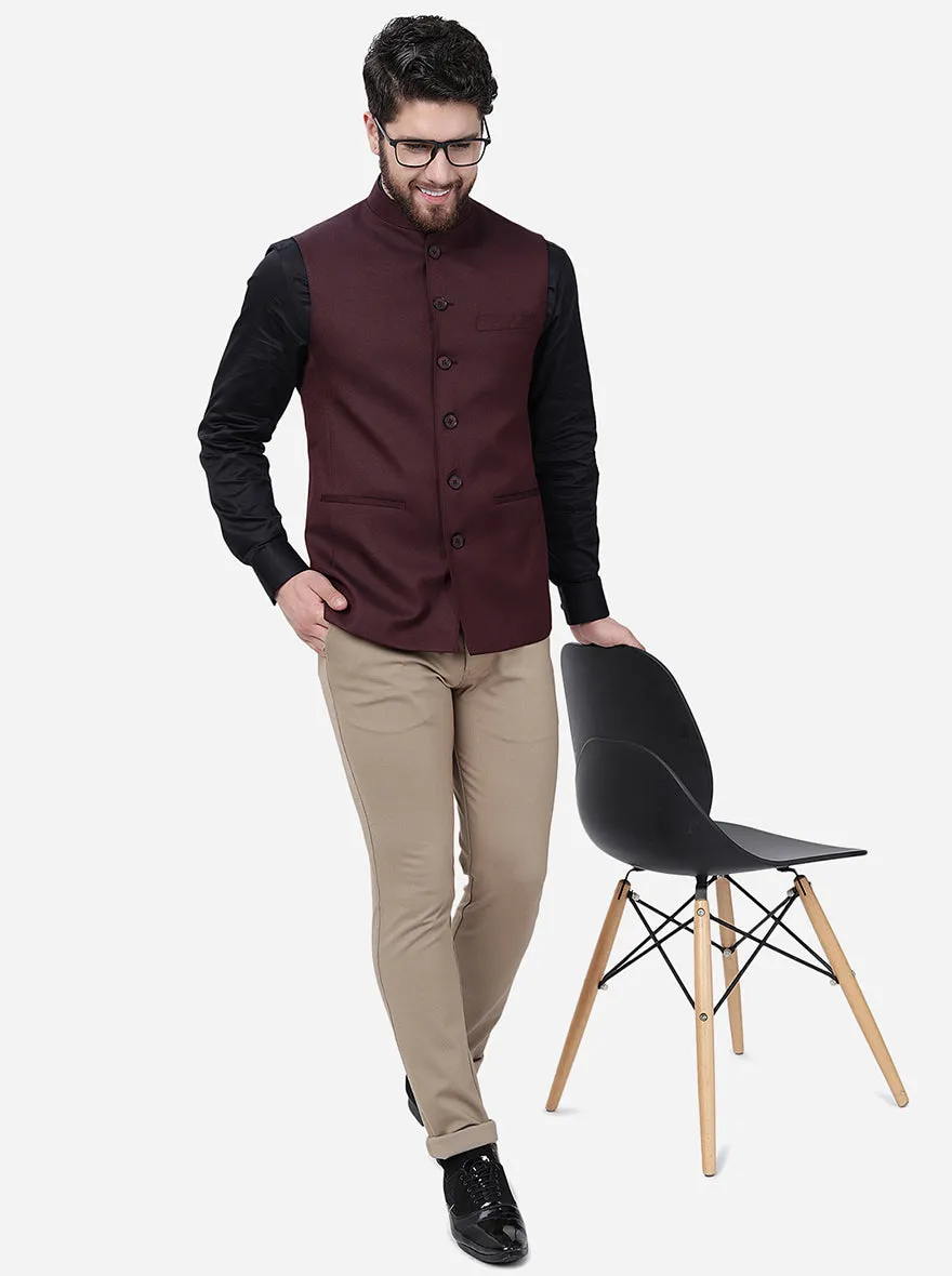 Maroon Solid Regular Fit Modi Jacket | JadeBlue