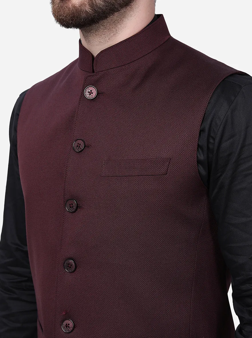 Maroon Solid Regular Fit Modi Jacket | JadeBlue