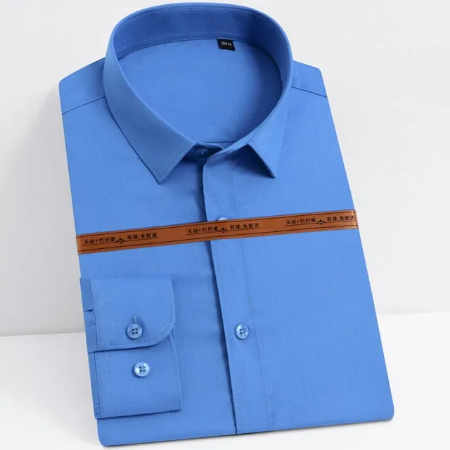 Men's Casual Blue Wrinkle-resistant Comfortable Long Sleeve Shirts