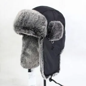 Men's Winter Cotton Extra Large Ear Protection Black Bomber Fur Hat Ski Cap on Clearance