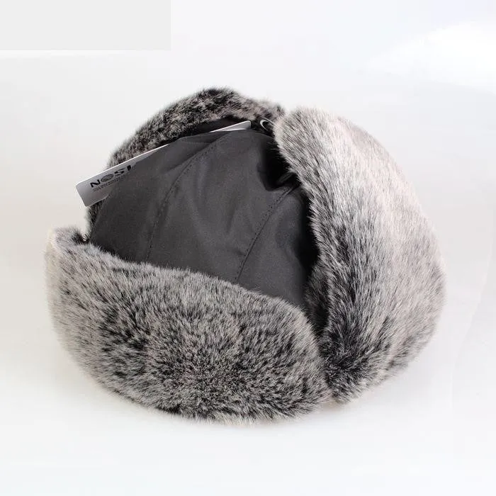 Men's Winter Cotton Extra Large Ear Protection Black Bomber Fur Hat Ski Cap on Clearance