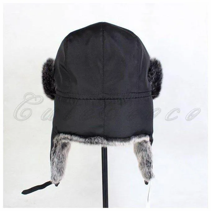 Men's Winter Cotton Extra Large Ear Protection Black Bomber Fur Hat Ski Cap on Clearance