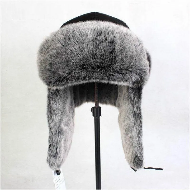 Men's Winter Cotton Extra Large Ear Protection Black Bomber Fur Hat Ski Cap on Clearance