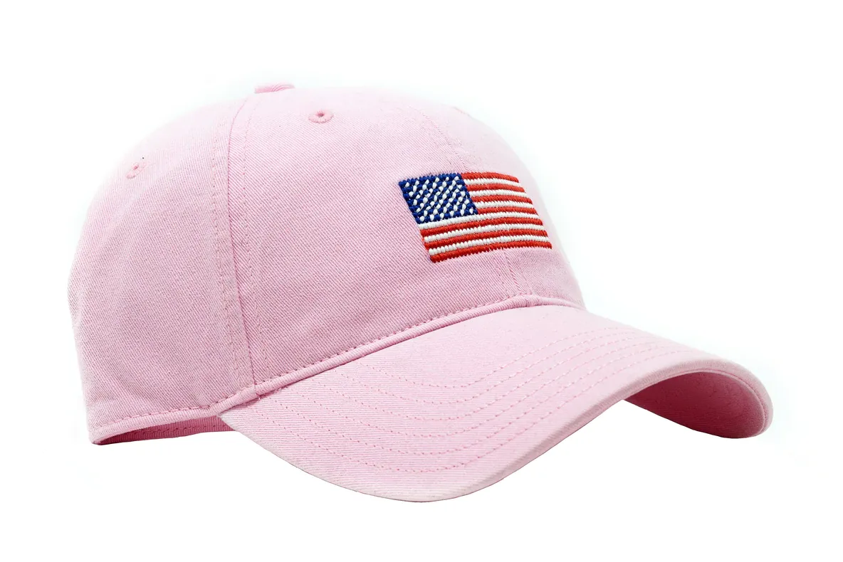 Needlepoint American Flag Hat - Pink